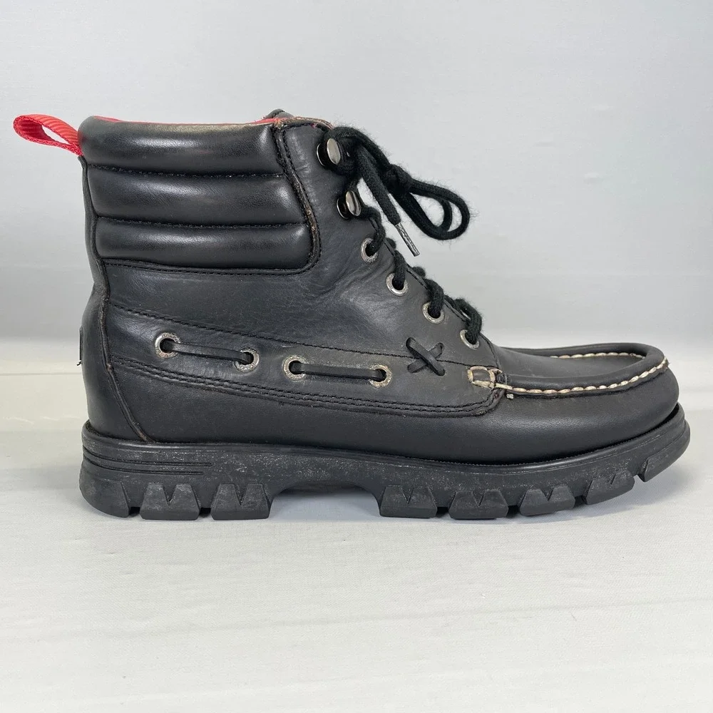 Vtg Ralph Lauren Ranger Boots Womens Size 8 B Black Leather Lace Up Hiking Shoes